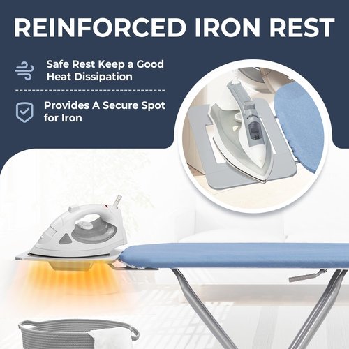 EASI Ironing Board Full Size 48" x 15" with Iron Rest, 7 Height Options 26" to 36", Foldable Iron Board with Removable Covers, Thick Padding and Heavy-Duty Steel Legs, Blue