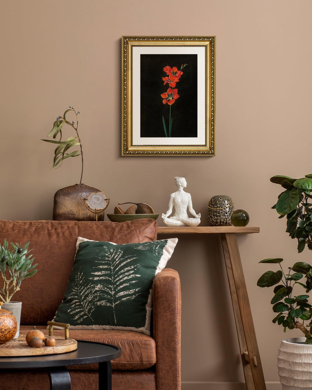 VIYYIEA Gold Framed Canvas Print - Red Flower Wall Art on Black Background | Aesthetic Home Decor 11x14in
