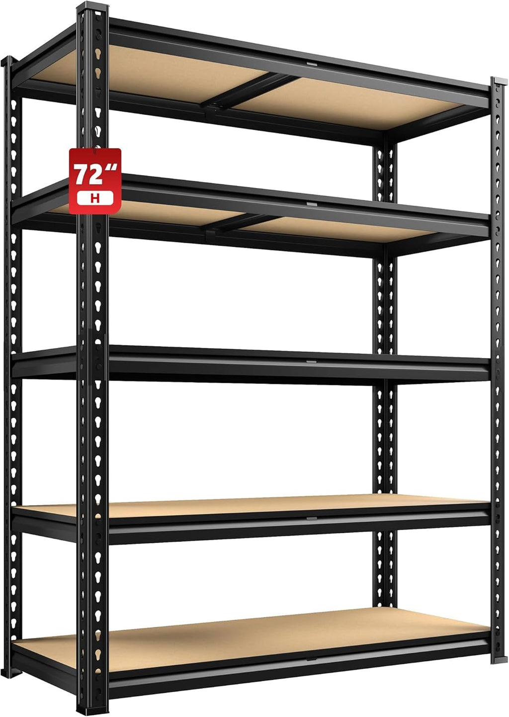 REIBII 5-Tier Heavy Duty Storage Shelves - Adjustable Utility Rack for Garage & Pantry | 35.5" W x 11.9" D x 72" H, Black