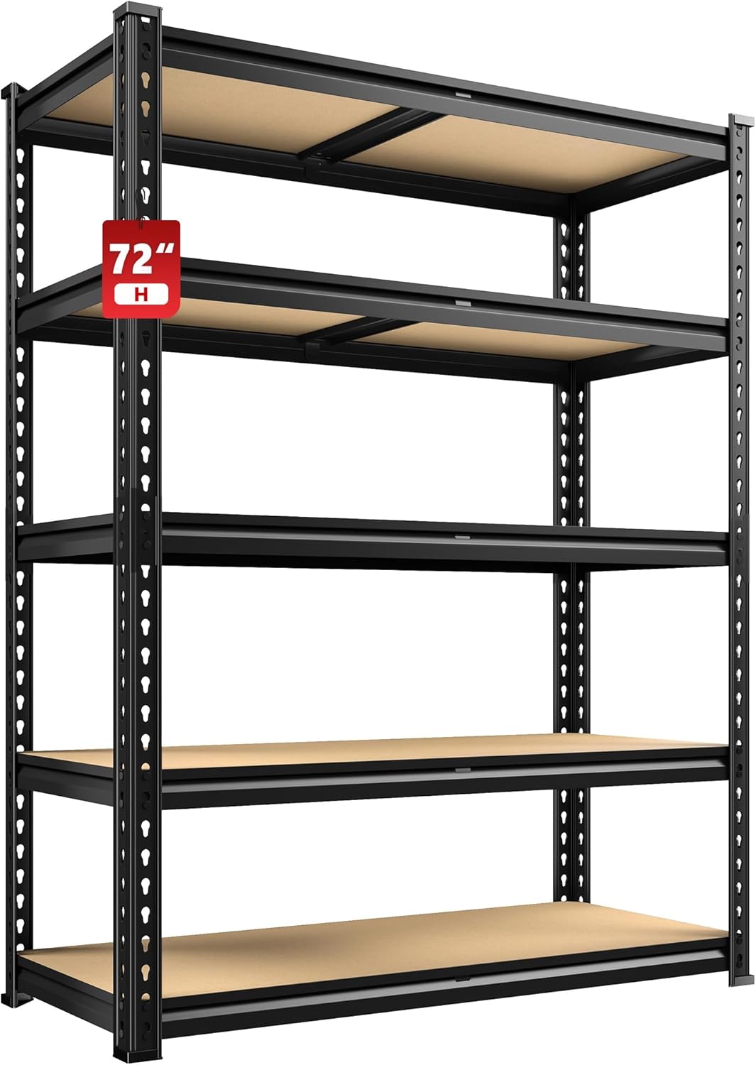 REIBII 5-Tier Heavy Duty Storage Shelves - Adjustable Utility Rack for Garage & Pantry | 35.5" W x 11.9" D x 72" H, Black