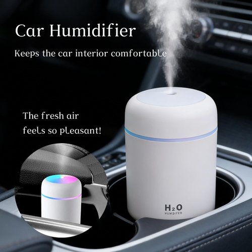 300ml USB Cool Mist Small Humidifier with Colorful Lights,Portable Mini Humidifier, Perfect for Bedroom, Office, Plants, travel & Car, White