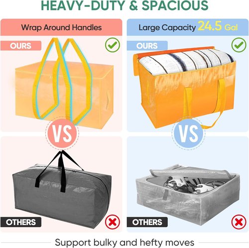 BALEINE Oversized Moving Bags - Heavy-Duty Storage Totes with Reinforced Handles | Light Yellow, 6-Pack