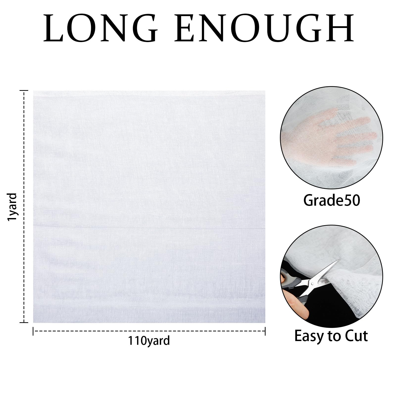 Bememo Bleached Cheesecloth for Straining Extra Large 110 Yard 100% Natural Cotton Grade 50 Cheese Cloth for Wedding Decoration, Polishing, Straining, White (Grade 50,110 x 1 Yard)