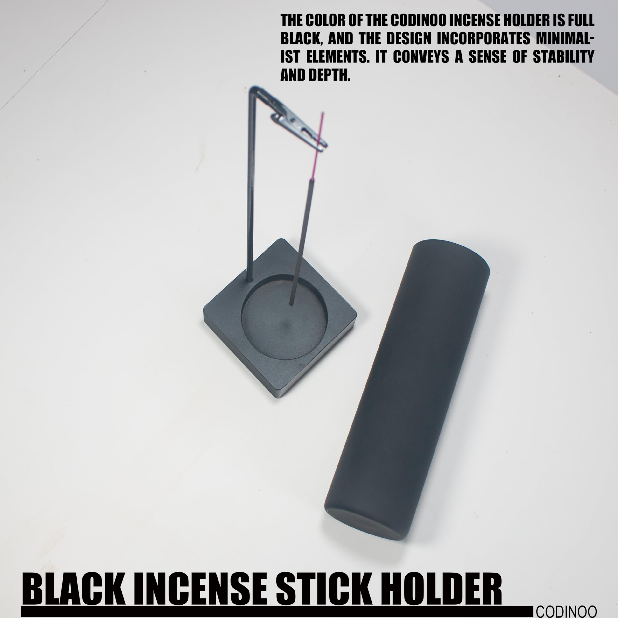 CODINOO Incense Holder for Sticks,Incense Burner Holder,Modern Incense Holder for Stick with Glass Ash Catcher,Insence-Stick Holder [Anti-Ash Flying] for Yoga Spa (Upside Down Full Black)