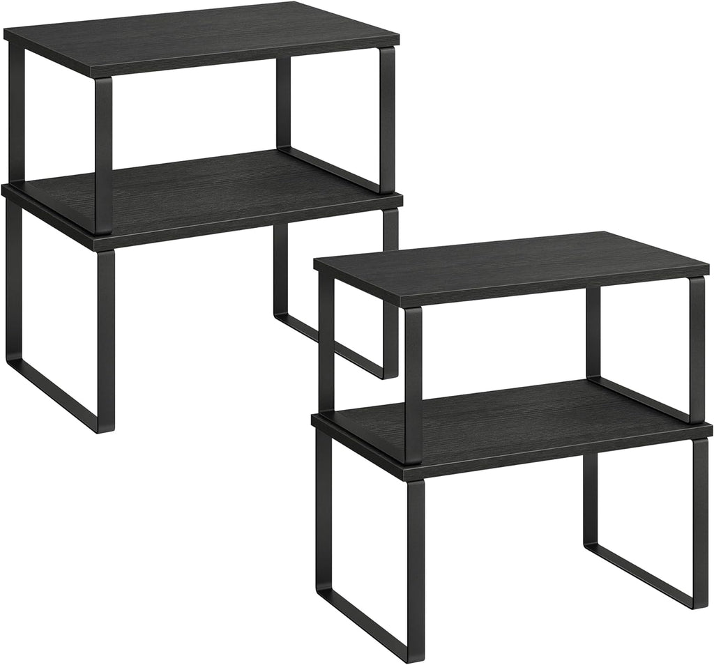 SONGMICS Kitchen Organizer Shelves - Set of 4 Stackable & Expandable Spice Racks | Ink Black & Ebony Black