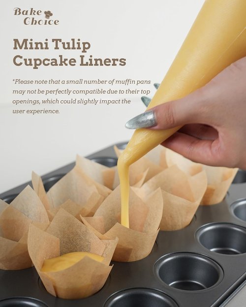 Bake Choice Mini Tulip Cupcake Liners - 200pcs Unbleached Greaseproof Baking Cups | Perfect for Parties & Holidays