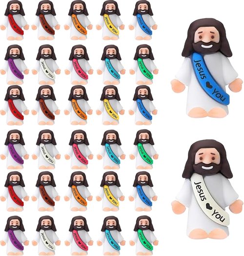 AKFAHOIF Mini Jesus Figurines - 30PCS Multicolor Tiny Jesus Figures for Easter Egg Stuffers