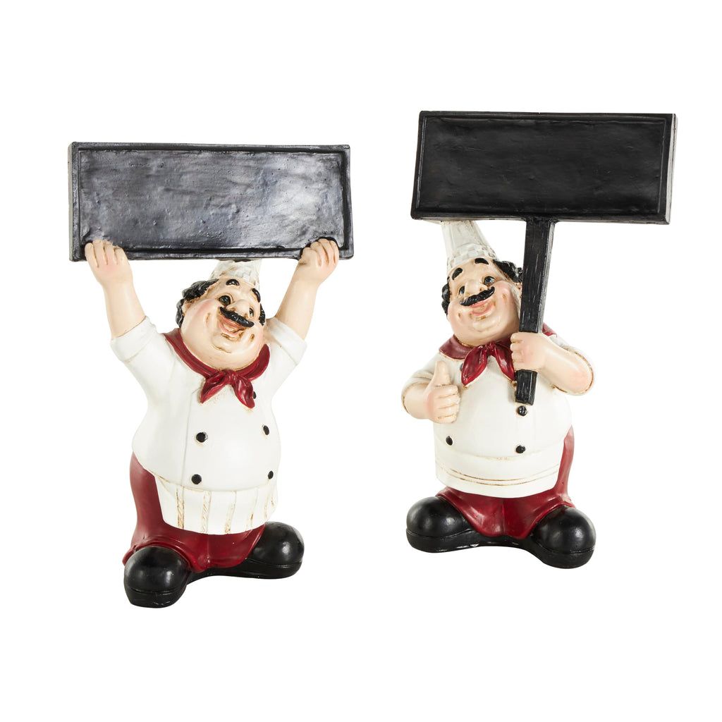 Deco 79 Polystone Chef Decorative Sculpture Kitchen Decorative Figurine Home Decor Statue with Chalkboard, Accent Figurine 10" x 6" x 14", White