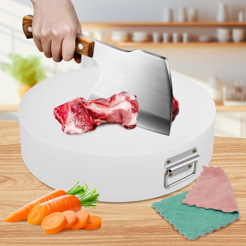 ZQVU Large Plastic Butcher Round 3''Thick Cutting Board，Kitchen Use Double Sided non Slip White Heavy Duty Butcher Cutting Board，Perfect for Chopping Bone and Raw Meat Block，Easy to Clean15''*15"*3''