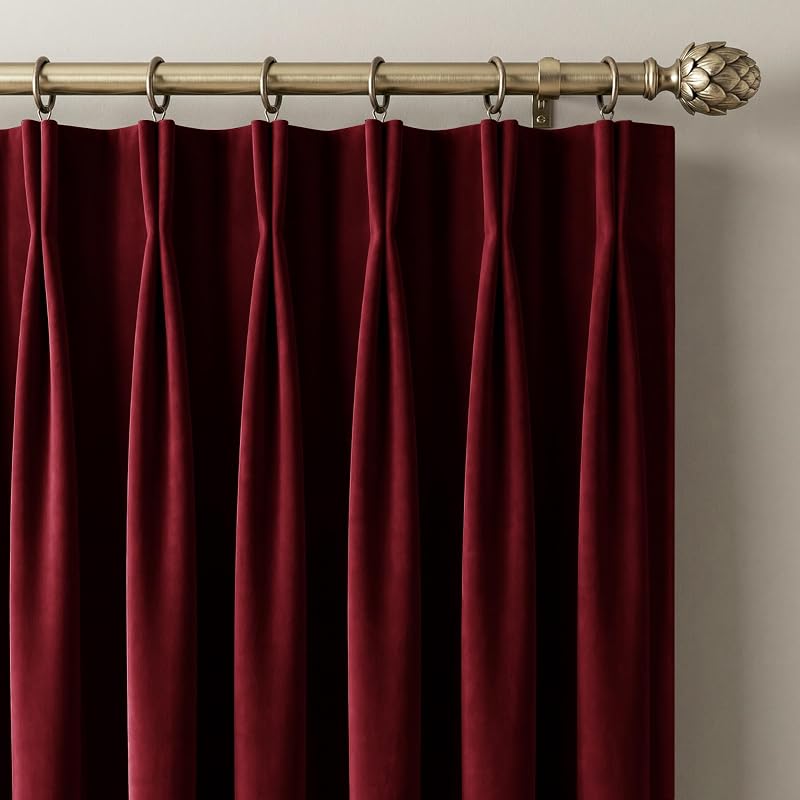 NICETOWN Pinch Pleat Velvet Blackout Curtains 96 In Long - Red 2 Panels, 40"W x 96"L