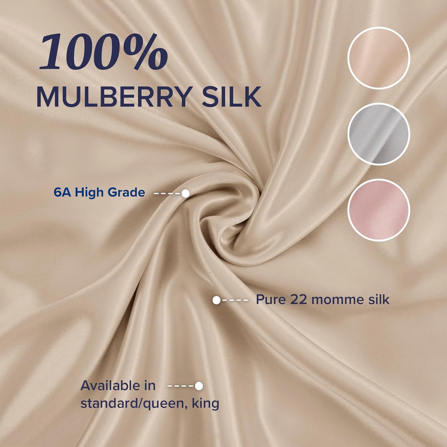 Beckham Hotel Collection Silk Pillowcase - 100% Mulberry Silk for Hair & Skin | 22 Momme, Queen, Champagne