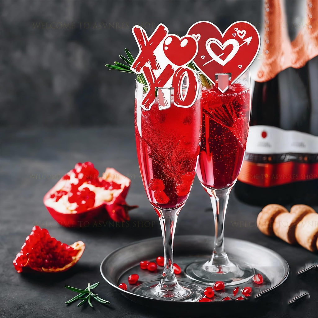 24Pcs Valentine's Day Drink Markers Wine Glass Markers, Heart, Lip Shape Wine Charms for Stem Glasses - Wedding, Bridal for Christmas New Year Party Decor Supplies