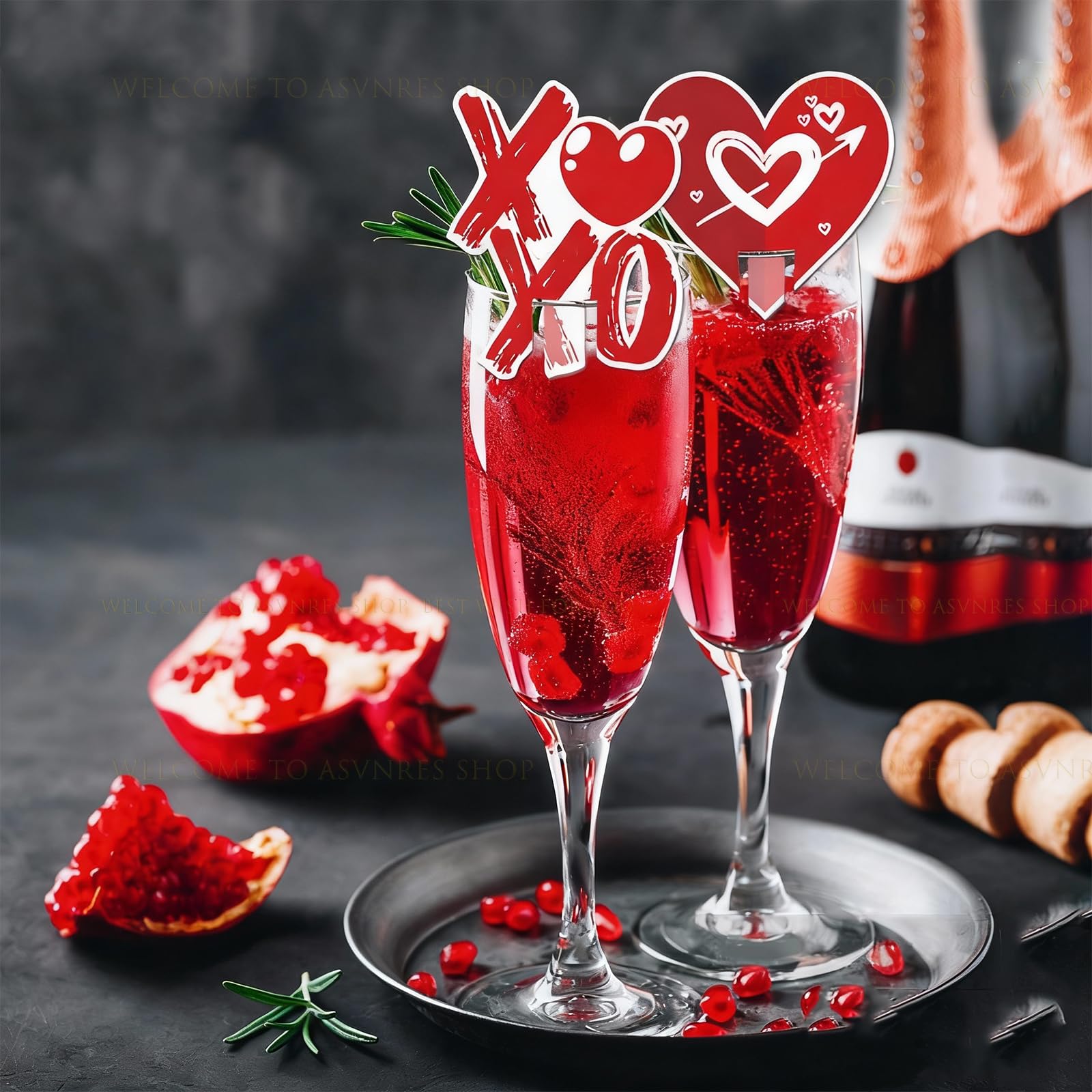 24Pcs Valentine's Day Drink Markers Wine Glass Markers, Heart, Lip Shape Wine Charms for Stem Glasses - Wedding, Bridal for Christmas New Year Party Decor Supplies