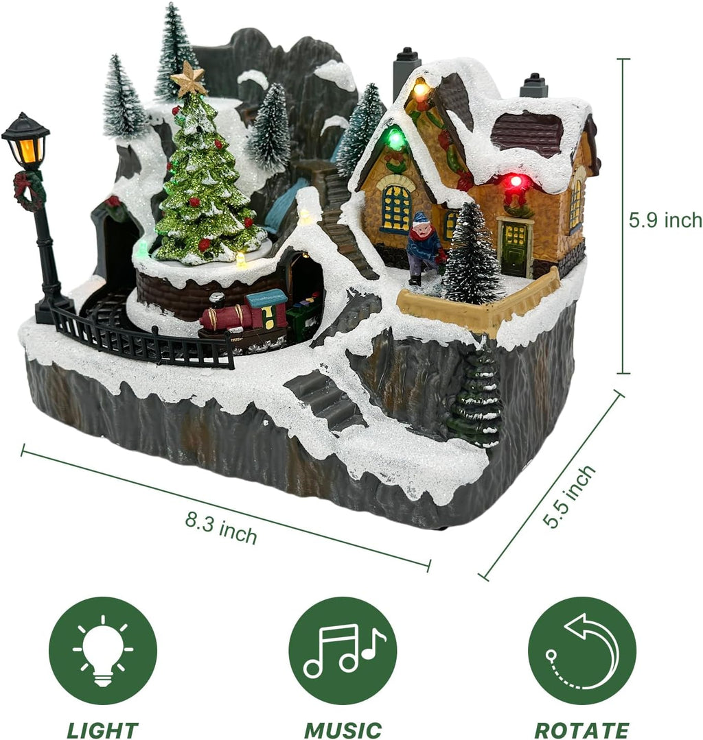 Tarocynn Christmas Village House Figurine - Musical Light-Up Display with Moving Tree & Train