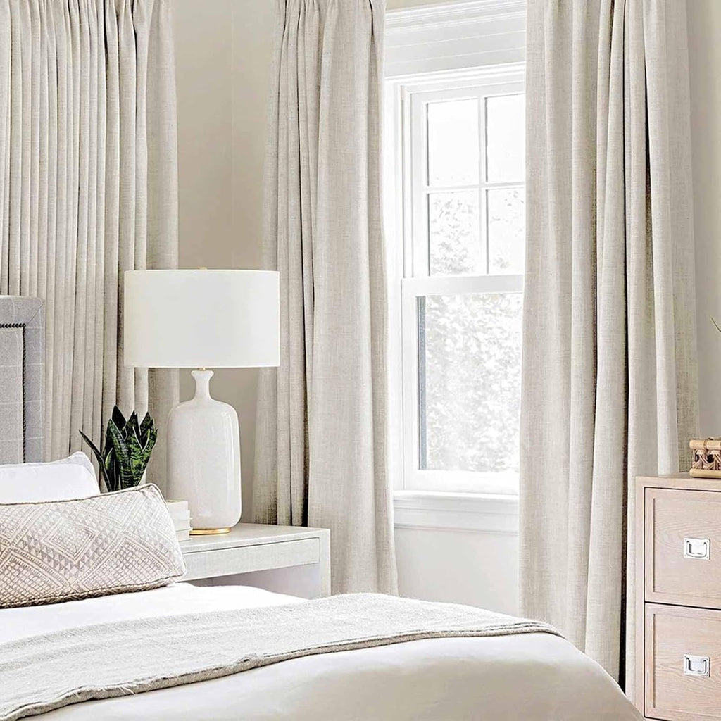 MIULEE Linen Curtains - 100% Blackout Thermal Insulated Drapes | Beige, 52x84 Inch (2 Panels)