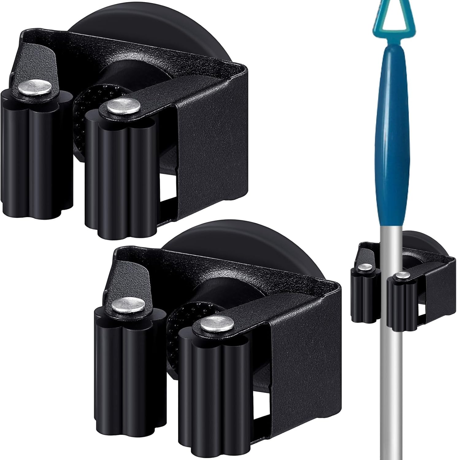 Vercraft Magnetic Mop Broom Holder - Movable Wall-Mounted Rack for Cleaning Tools | Black, 2 Pcs