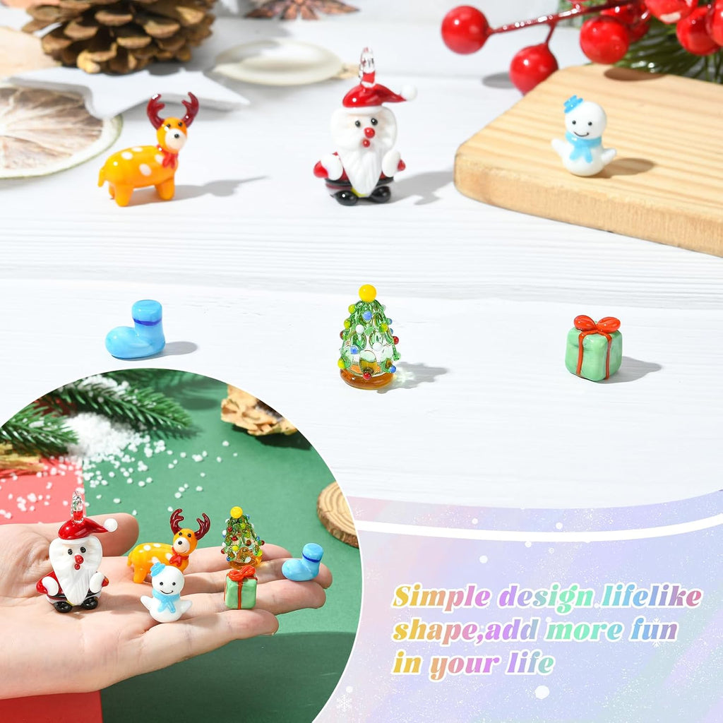Skiennix 6Pcs Christmas Mini Glass Animal Figurines - Hand Blown Elk & Snowman Collectibles for Home Decor
