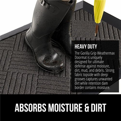 GORILLA GRIP Waterproof All-Season WeatherMAX Doormat - 60x24 Natural Rubber, Stain & Fade Resistant, Easy Clean, Gray Diamond