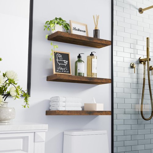 BAYKA Floating Bathroom Shelves - Rustic Wood Over Toilet | Set of 3 for Home Decor & Organization