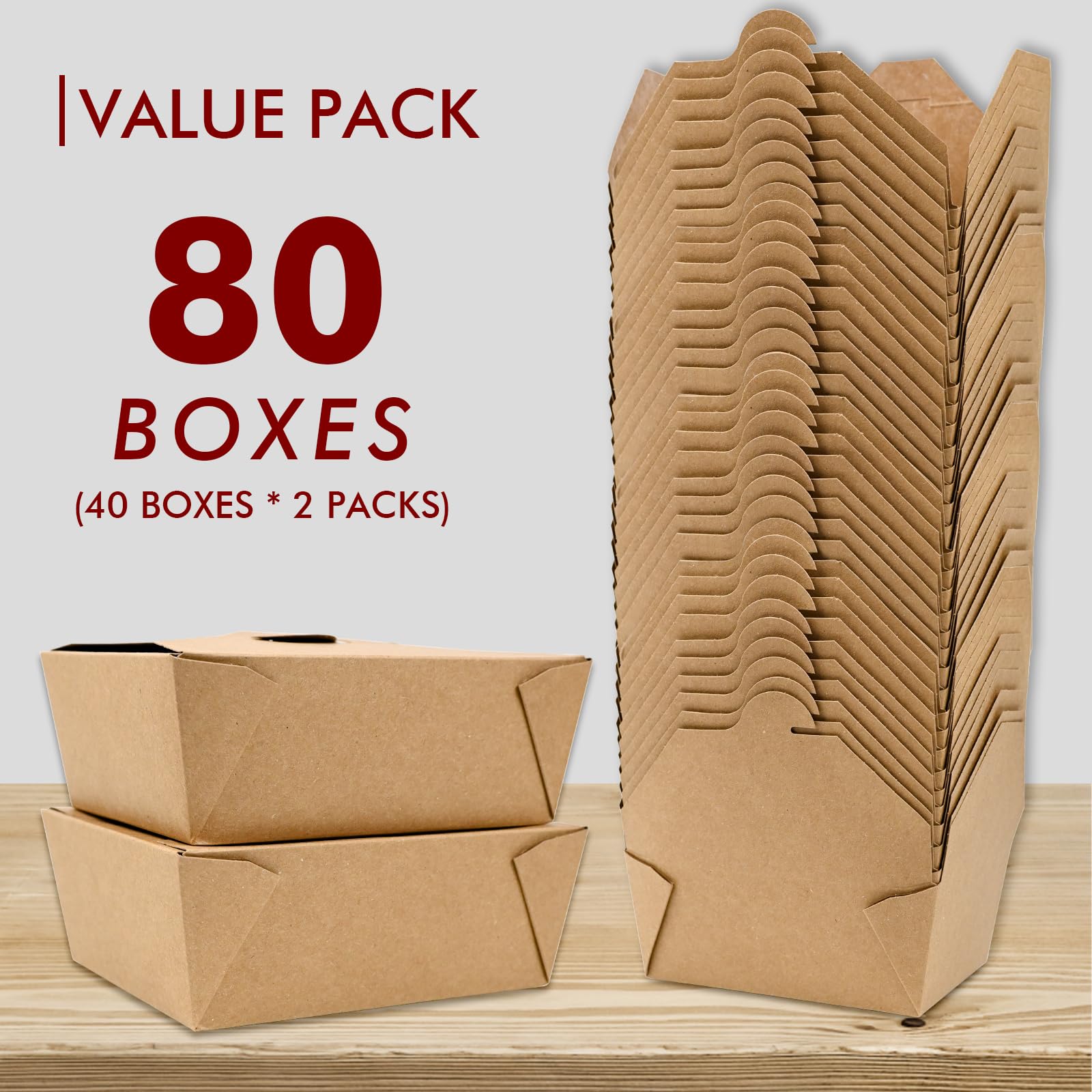 EcoDispose 45 oz Kraft Paper Pack of 80 Fold To Go Containers, Microwaveable Leak and Grease Proof Take Out Boxes for Lunch,Leftover and Restaurant