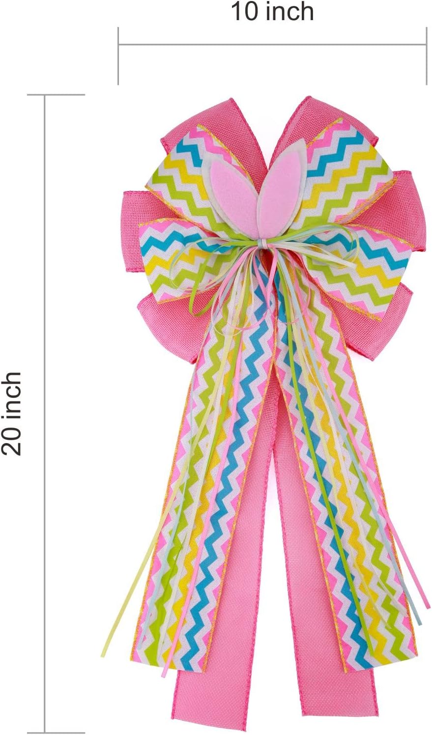 Meseey Large Easter Burlap Bow - 20 x 10 Inch Spring Bunny Rabbit Wreaths for Home Decor | Gift Wrapping & Tree Topper
