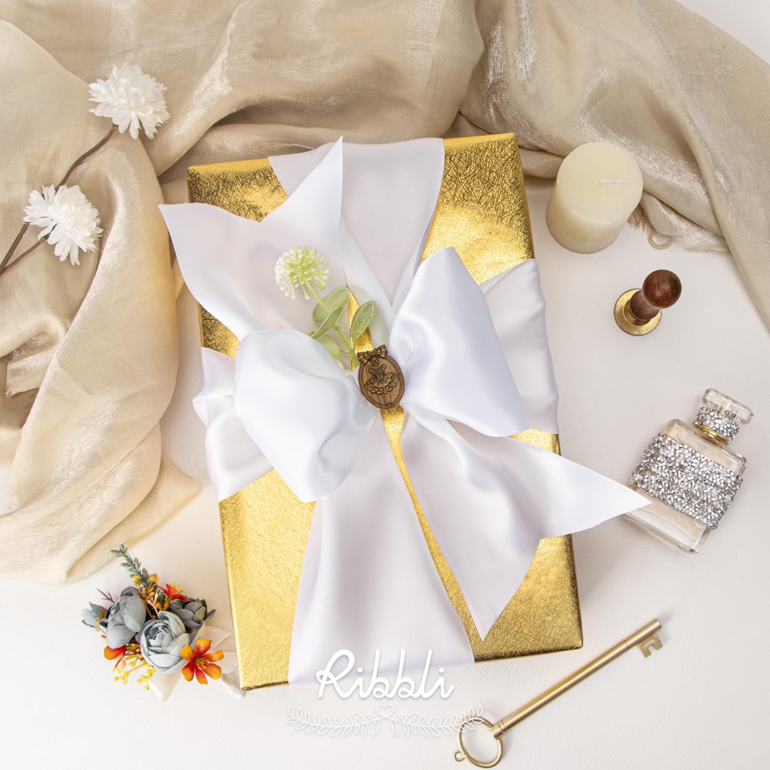 Ribbli White Satin Ribbon - 4 Inch Wide Double-Faced Satin for Wedding Decor & Gift Wrapping | 10 Yards
