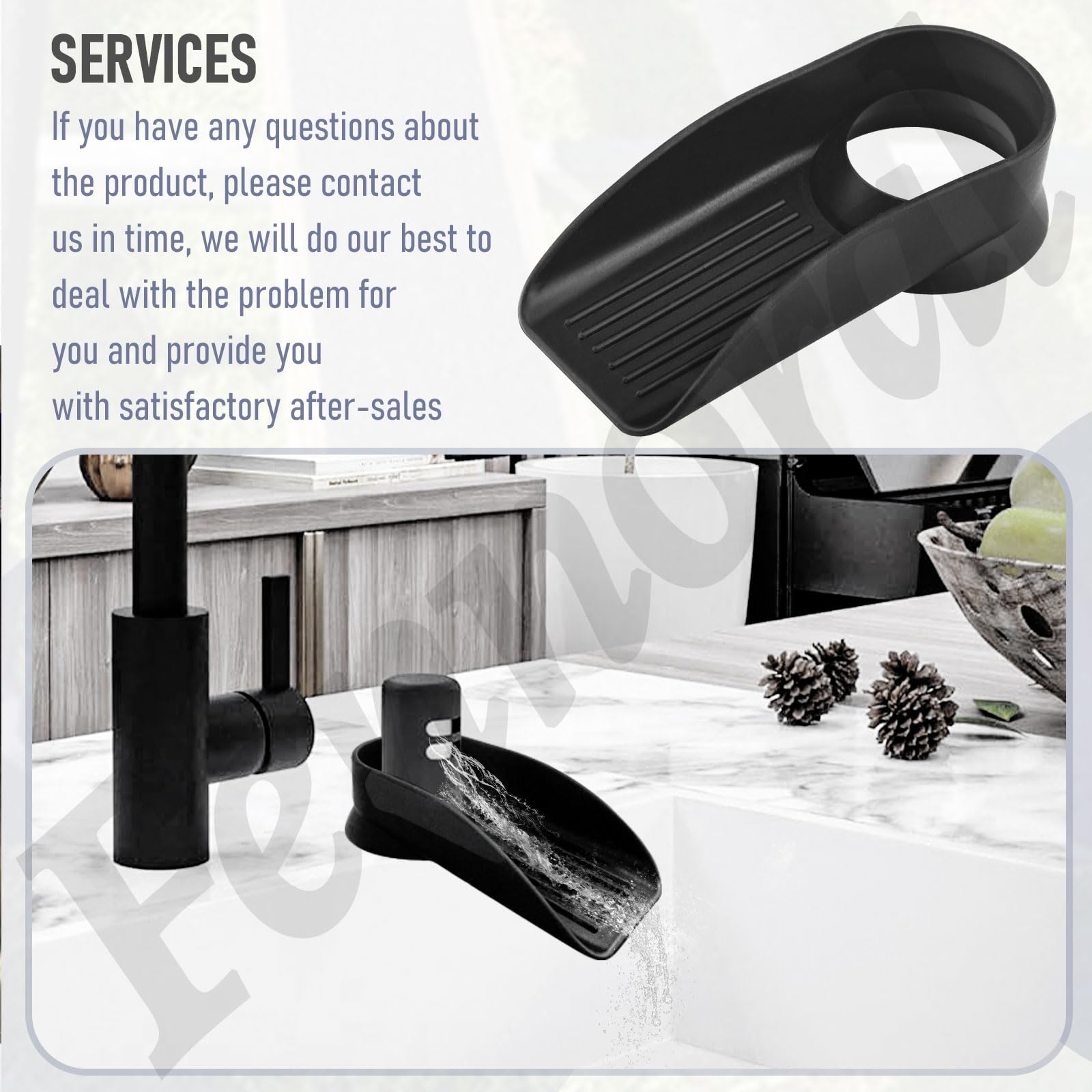 Air Gap Cover Water Ramp Silicone Splash Guard (Black), 4° Overflow Spout Extender, The Silicone Splash Guard Prevents Water From Splashing Around