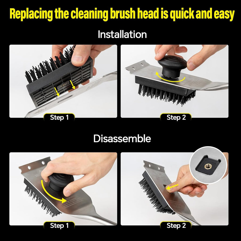 XUDAKAIXIN Nylon Grill Brush - Dual Grip Design with Luxurious Acacia Wood Handle | Safe for Barbecue Grates (Black)
