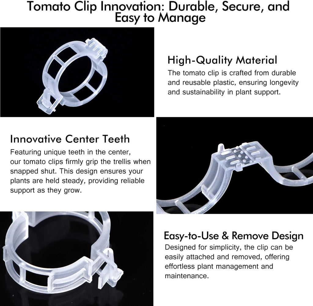 Tomato Clips - Durable Plant Support Trellis Clips for Climbing Vegetables | 100 White Clips