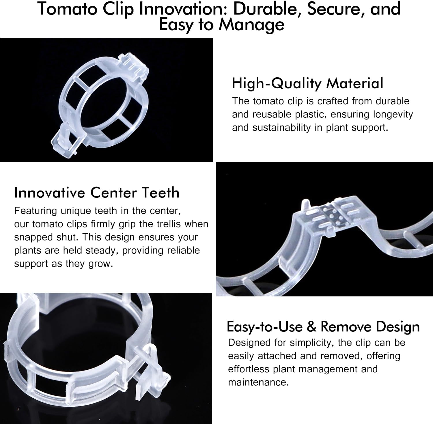 Tomato Clips - Durable Plant Support Trellis Clips for Climbing Vegetables | 100 White Clips