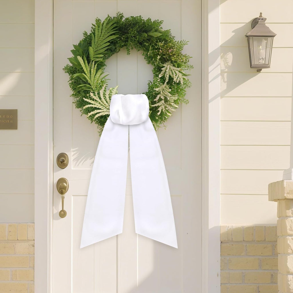 White Wreath Sash - 2 Pcs 60 Inch Plain Sashes for Wreaths & Garland | Indoor/Outdoor Decor