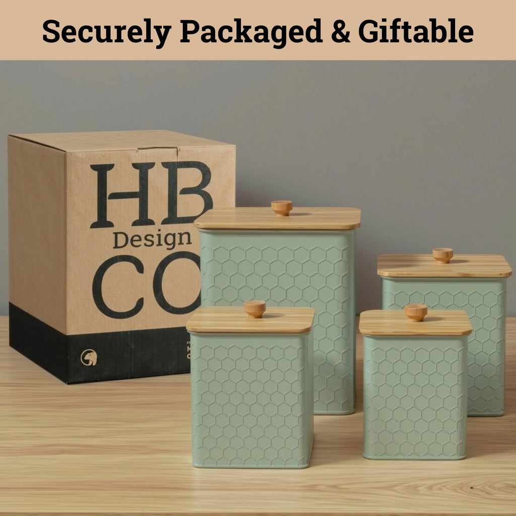 Kitchen Canisters for Countertop Set of 4 - Textured Iron Kitchen Canisters with Airtight Lids - Flour Sugar Canister Set - Flour and Sugar Containers Farmhouse - Coffee Jar for Counter - Green Jar x4