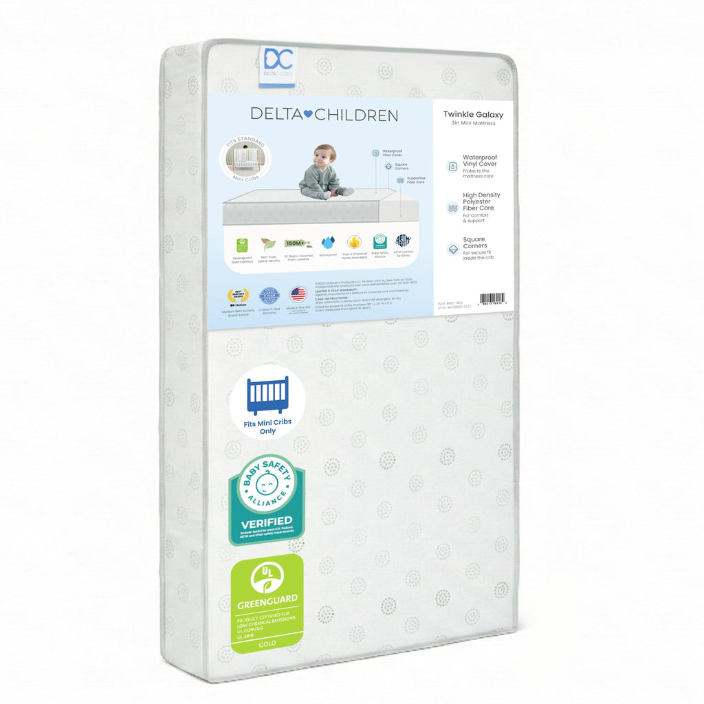 Twinkle Galaxy 3-inch Mini/Portable Crib Mattress - Sustainably Sourced Fiber Core - Waterproof - GREENGUARD Gold Certified (Non-Toxic) - Trusted 10 Year Warranty