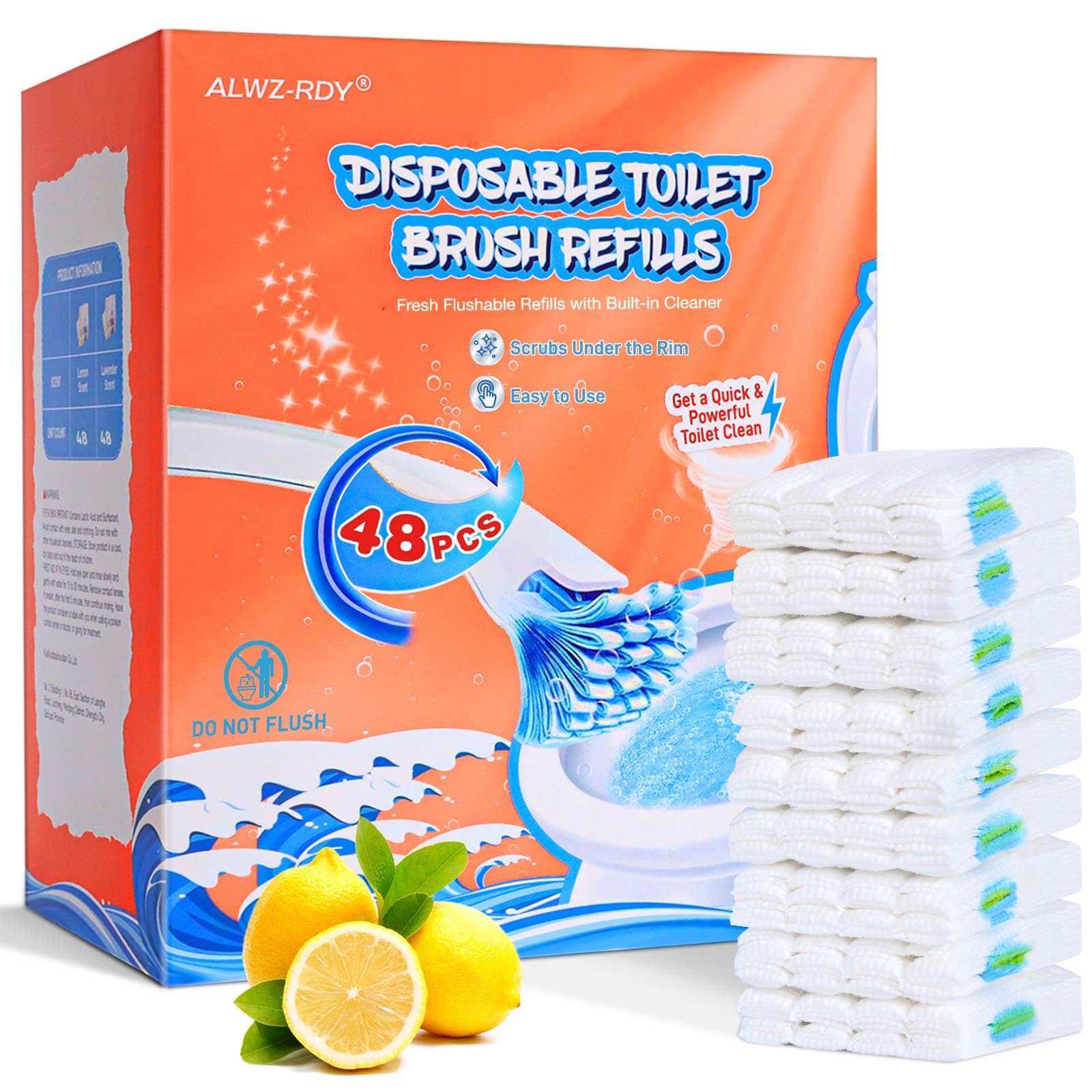 ALWZ-RDY Toilet Cleaner Refill Pads 48ct Disposable Scrubber Refill Fresh Bowl Pads for Bathroom, Lemon Scent
