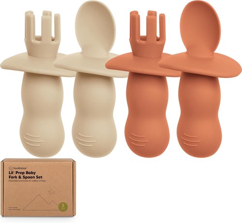 KeaBabies Silicone Baby Spoons & Forks Set - 4-Pack Utensils for Self-Feeding, BPA-Free, Terracotta
