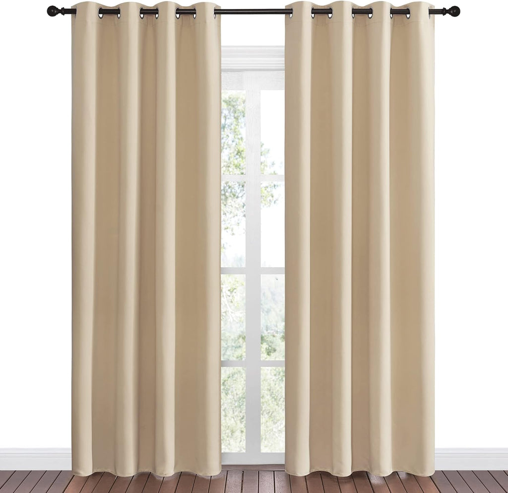 NICETOWN Room Darkening Draperies - Thermal Insulated Grommet Curtains | 55" x 86", Beige (1 Pair)