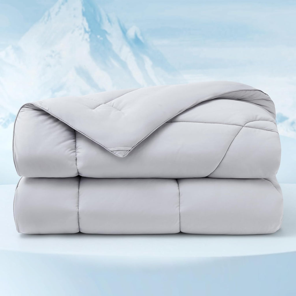 Bedsure Cooling Comforter - Lightweight Queen Size Blanket with Dual-Sided Cool Tech | Soft Grey, 88x88 Inches