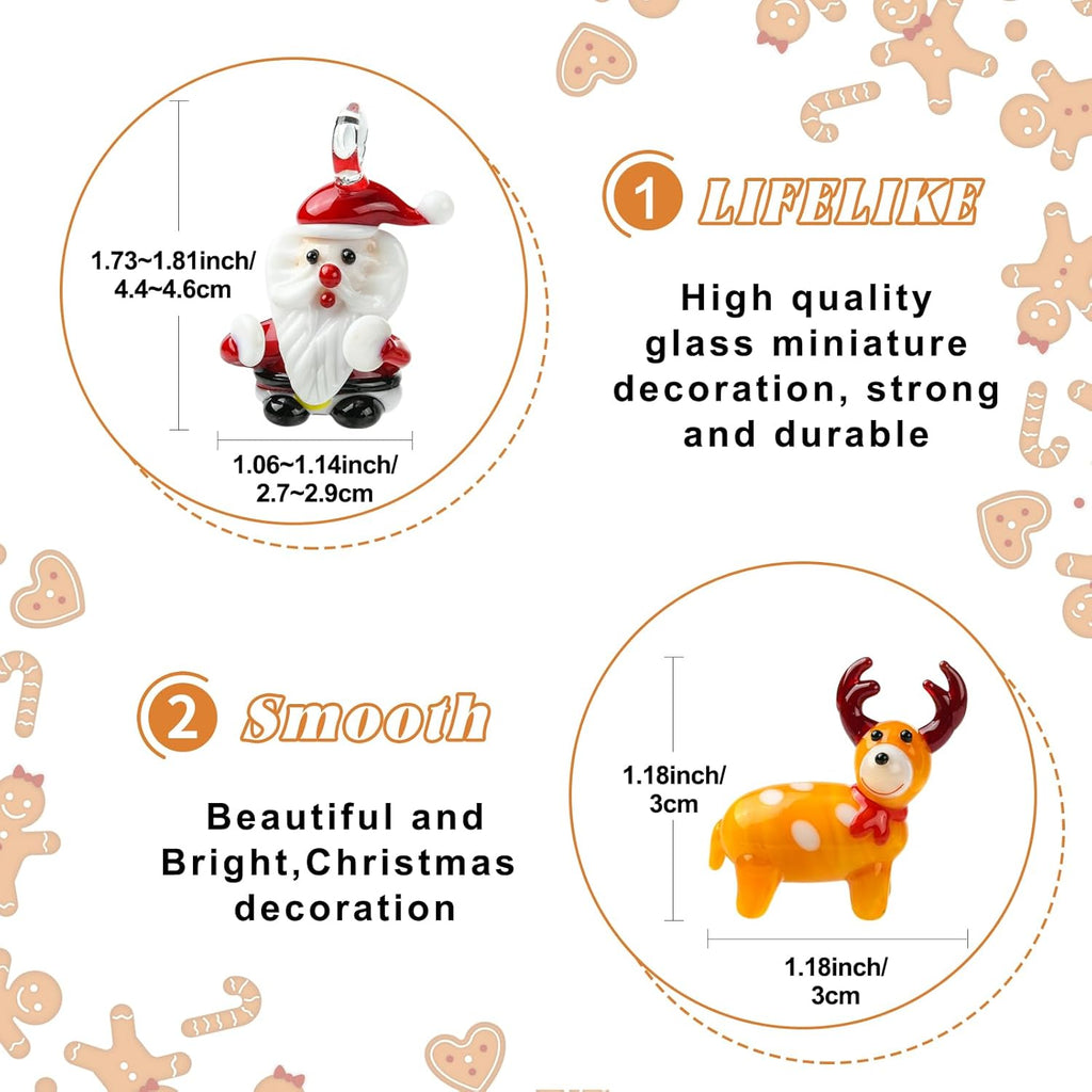 Skiennix 6Pcs Christmas Mini Glass Animal Figurines - Hand Blown Elk & Snowman Collectibles for Home Decor