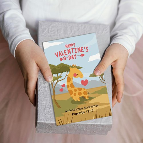 24 Assorted Religious Valentine's Day Card Set, Bible Verse Valentines Cards with Envelopes and Stickers, Animal Christian Valentines Day Card Bulk for Kids School, 4 x 6 In(6 Designs, 4 Each)