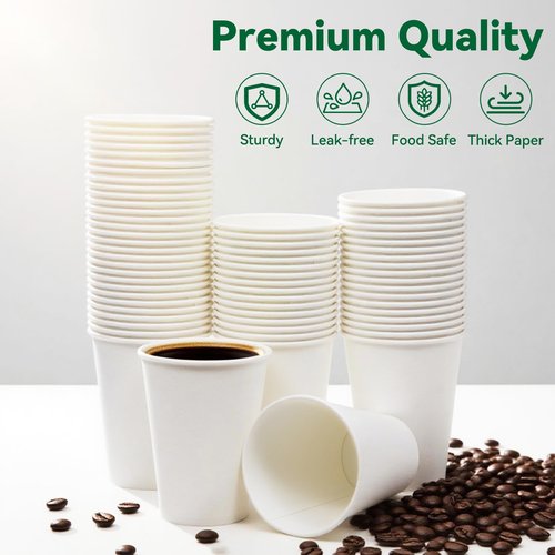 Cxsel Coffee Cups, 100 Count 12 Oz Paper Cups, Disposable Cups for Hot and Cold, Disposable Coffee Cups for Office Home Party