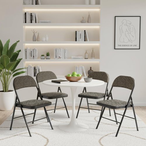 DUMOS 2 Pack Folding Chairs with Padded Cushion and Back - Fabric Stackable Portable Dining Chiars Set, for Home and Office, Conference, Wedding, Party, Patio, Garden, for Indoor Outdoor, Black Grey