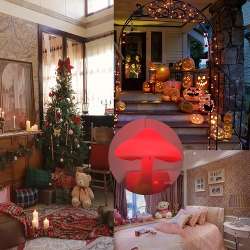AUSAYE 2 Pcs LED Night Light Plug in Nightlight Wall Lamp, Mushroom Night Light Mini Magic Night Lights for Adults Kids Bedroom, Bathroom,Toilet,Stairs,Kitchen,Hallway Red Led Light