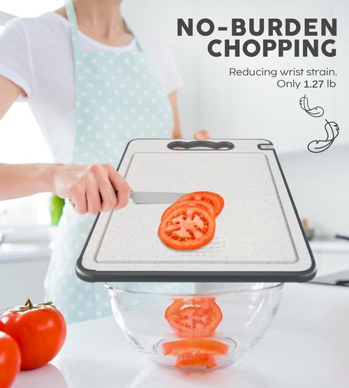 LOZOVIN Stainless Steel Cutting Board - Reversible 304 Steel & Wheat Straw, Dishwasher Safe, 14.4"x9.8", Grey