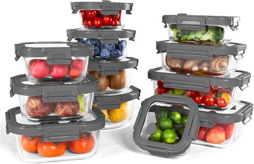 Glass Containers 12-Pack by [Brand Name] - Oven-Safe Borosilicate, Airtight, BPA-Free, Multi-Size (Gray)