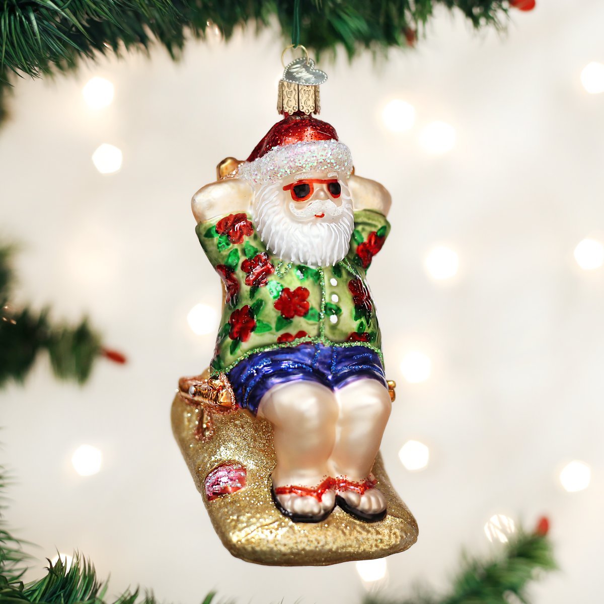 Old World Christmas Sunning Santa Glass Blown Ornament for Christmas Tree, Handcrafted Holiday Decoration, Santa Collection