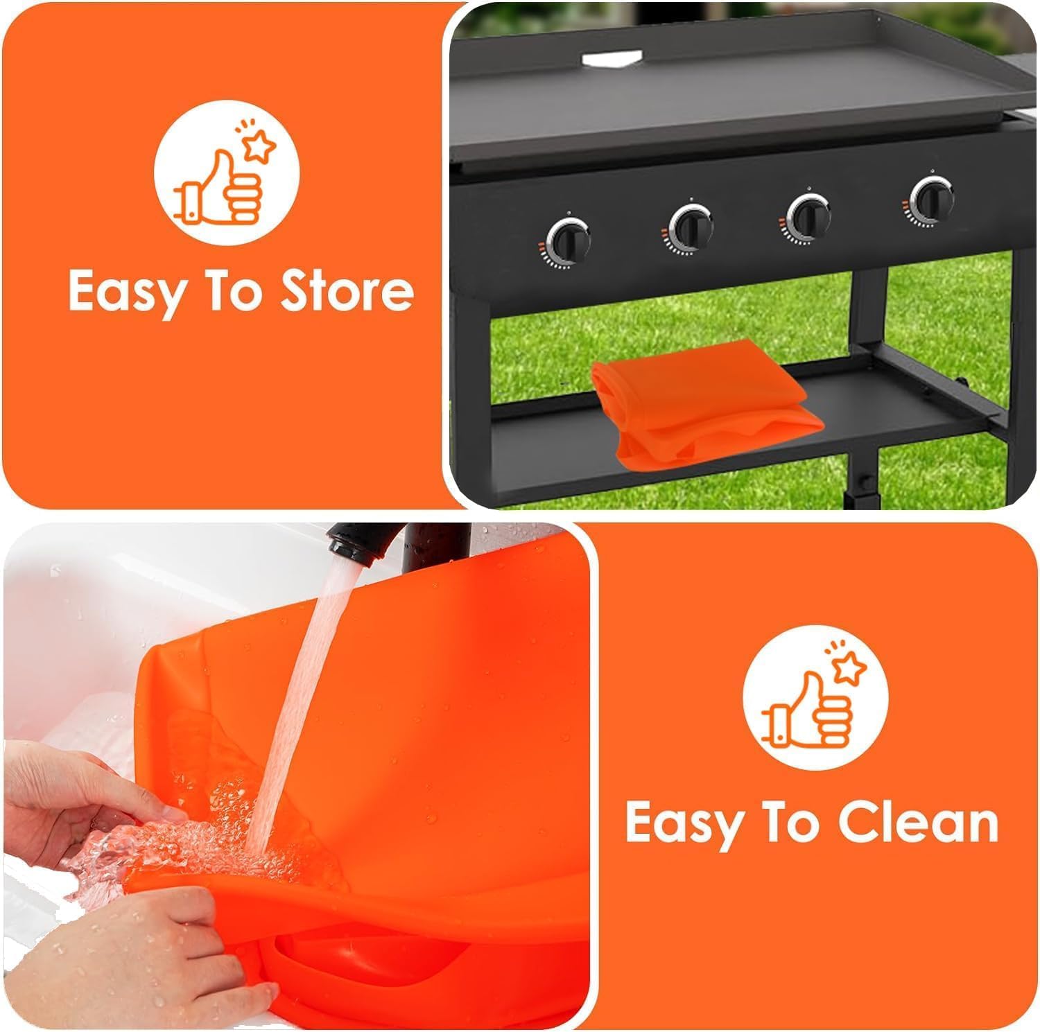 Skiennix 36" Extra-Thick Silicone Griddle Mat - Full-Wrap High Lip, Anti-Slip Grip, Food-Grade Protection
