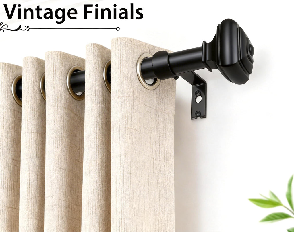 Adjustable Curtains Rods for Windows 48 to 84 Inch, USFOOK 7/8 Inch Splicing Single Curtain Pole Set, Decorative Drapery Rods 32 to 86 Inch for Home, Black Square Finials