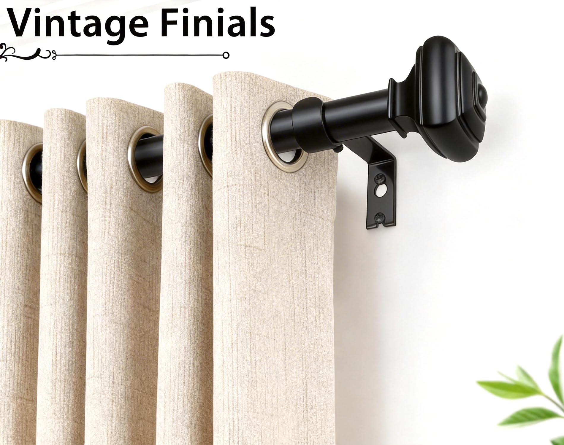 Adjustable Curtains Rods for Windows 48 to 84 Inch, USFOOK 7/8 Inch Splicing Single Curtain Pole Set, Decorative Drapery Rods 32 to 86 Inch for Home, Black Square Finials