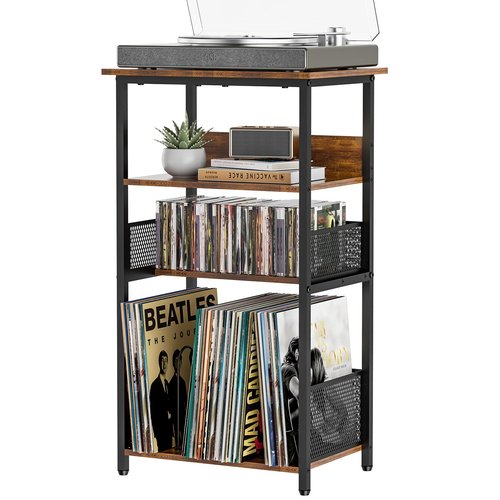 Huxitocan Record Player Stand with Storage Up to 100 Albums and 40 CDs, 4 Tier Vinyl Record Storage for Living Room, Turntable Stand with Record Holder & Display Shelf