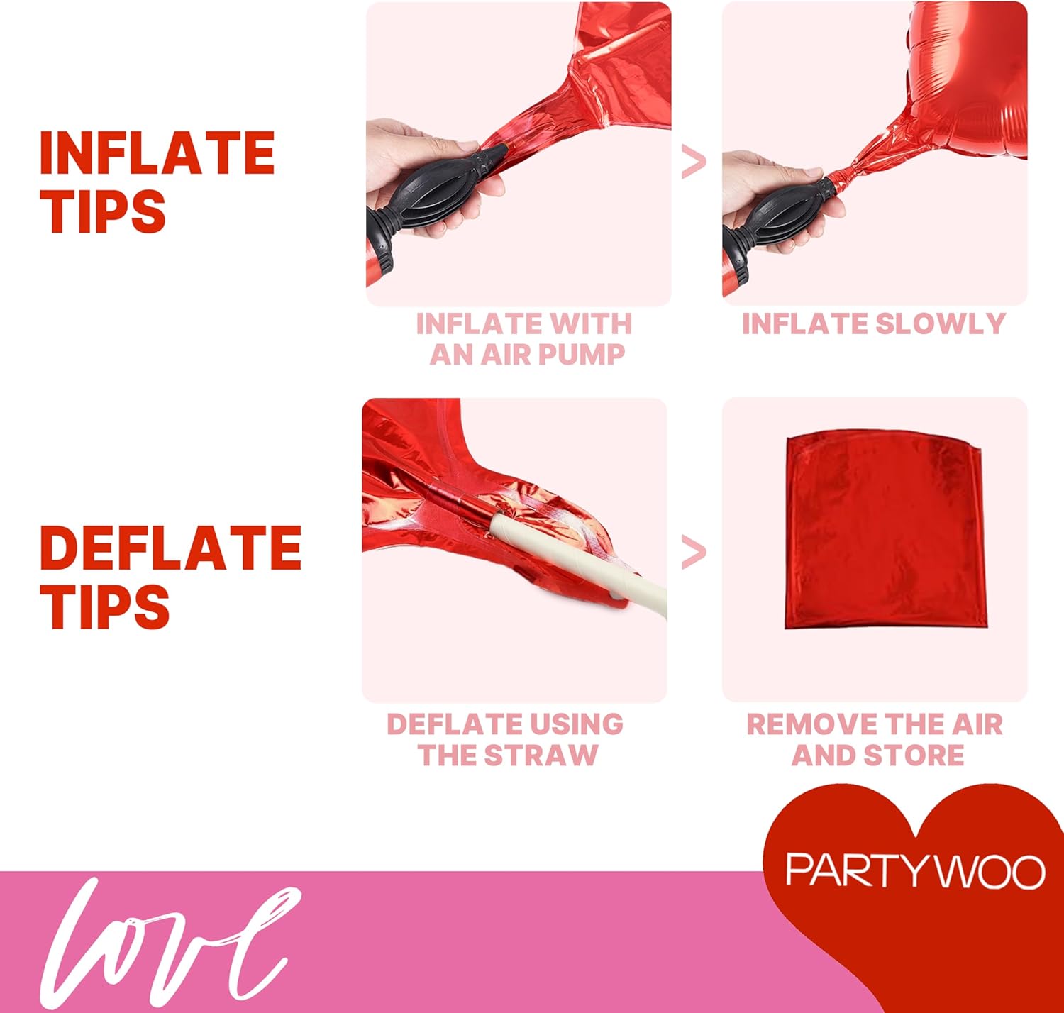 PartyWoo Valentine's Balloons - 15pcs 18 Inch Pink & Red Foil Heart Balloons for Romantic Celebrations